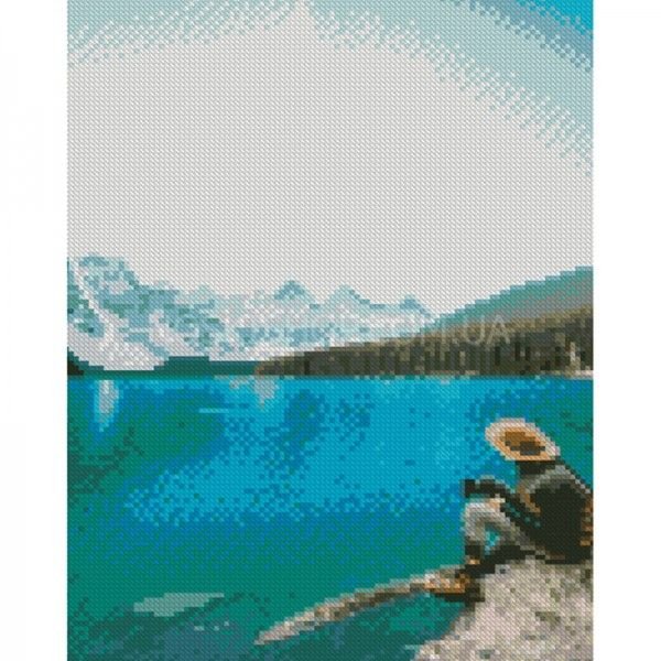 Алмазна мозаїка (HX504) "Турист на фоні моря" 30х40см