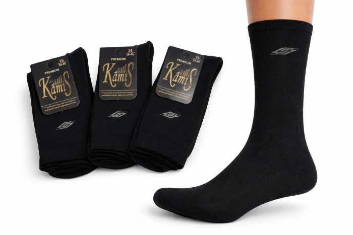 Шкарпетки "KamiS" 674 стрейч чоловічі "Класика-стрейч" р. 25, 27, 29, 31 - (чорні -стрейч) -уп. 12 шт.