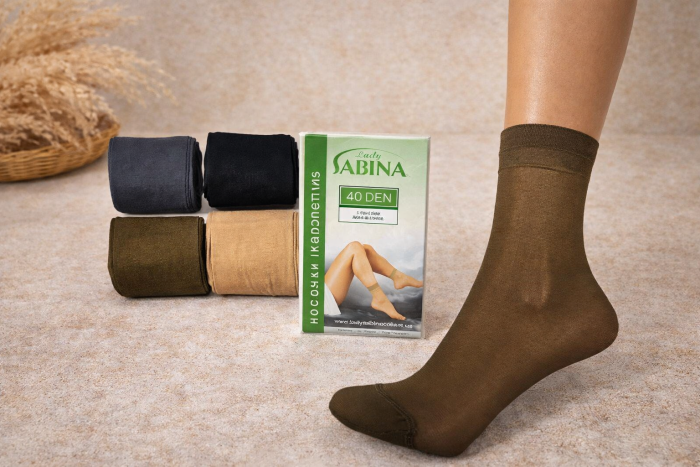 Шкарпетки "LADY SABINA" 40 ден з лайкрою -(№40-14 /зелена етикетка) -уп. 10 пар -(сірі, кавові,)