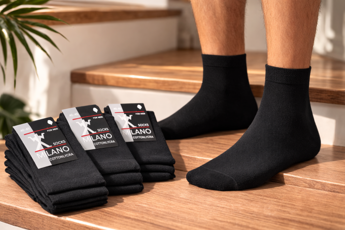 Шкарпетки Житомир "Socks MILANO" МР-005-01 стрейч-lycra чоловічі, р. 40-45 -(Середні /чорні -однотонні) -уп. 12 шт