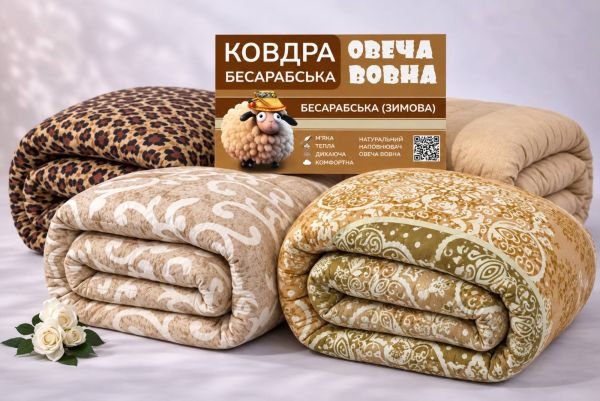 Ковдра 0328 "Constansy "Бесарабська /овеча вовна" 2 м -холлофейбер +овеча вовна, р. +/- 175*205 -(різний мікс забарвлень -без вибору!)