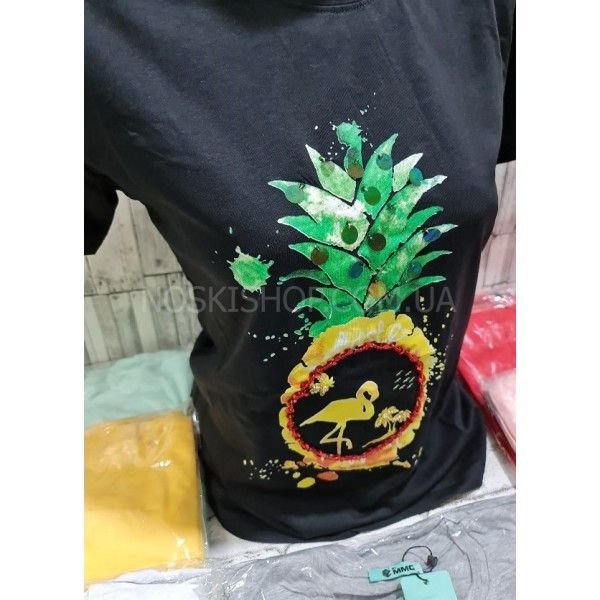 Розпродаж!!! Футболка жіноча Турція 8190-9 (ананас з камінчиками і паєтками) cotton р. S, m, l, xl -(44-46, 46-48, 48-50, 50-52) -(рожева, жовта)