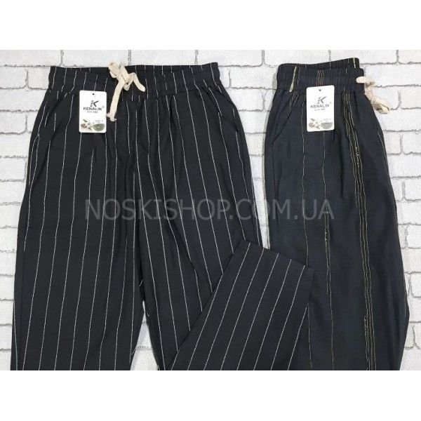 Акція!!!! Прогулянкові штани "KENALIN" 900-5 cotton/льон у дрібну смужечку + з боків кишені, р. Xl-(42-44), 2xl-(44-46) -(чорні в смужку -без вибору кольору смуг!!!)