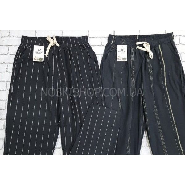 Акція!!!! Прогулянкові штани "KENALIN" 900-5 cotton/льон у дрібну смужечку + з боків кишені, р. Xl-(42-44), 2xl-(44-46) -(чорні в смужку -без вибору кольору смуг!!!)