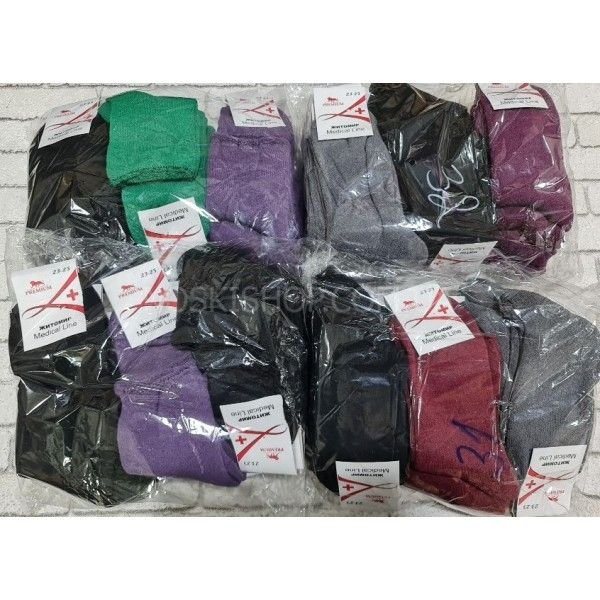 Шкарпетки Житомир "Преміум-MEDICAL LINE+" 6063 махрові жіночі "Без резинки", р. 23-25 -випадкове асорті -(кольорові -б/р однотонні із закрученим верхом -махра)