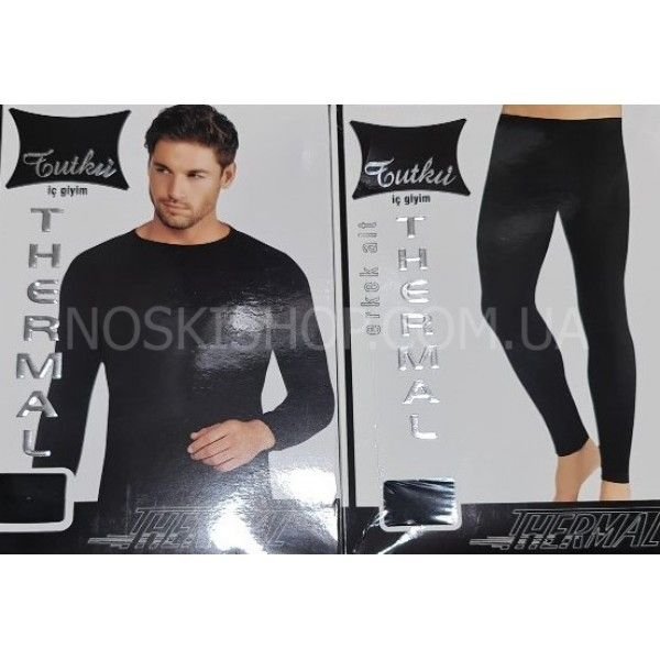 Термокостюм чоловічий в коробці Турція "Tutku" 0128-Н набір кальсони+кофта, р. M-(44-46) -(чорний /костюм)