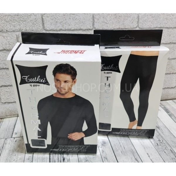 Термокостюм чоловічий в коробці Турція "Tutku" 0128-Н набір кальсони+кофта, р. M-(44-46) -(чорний /костюм)