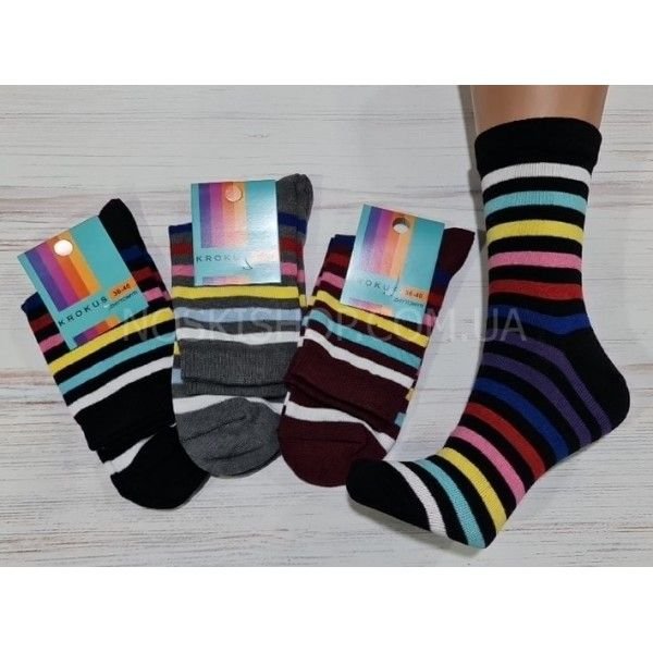 Шкарпетки Житомир "Krokus" 774-9 економ /стрейч жіночі, р. 36-40 -асорті -("економ" високі /"веселка" -високі -яскраві смужки -стрейч) -уп. 12 шт