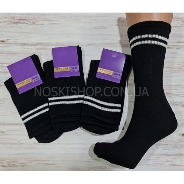 Шкарпетки Житомир "Krokus" 936-7 cotton-стрейч жіночі "теніс" р. 36-40 -(чорні + білі смужки -теніс -жін.) -уп. 12 шт