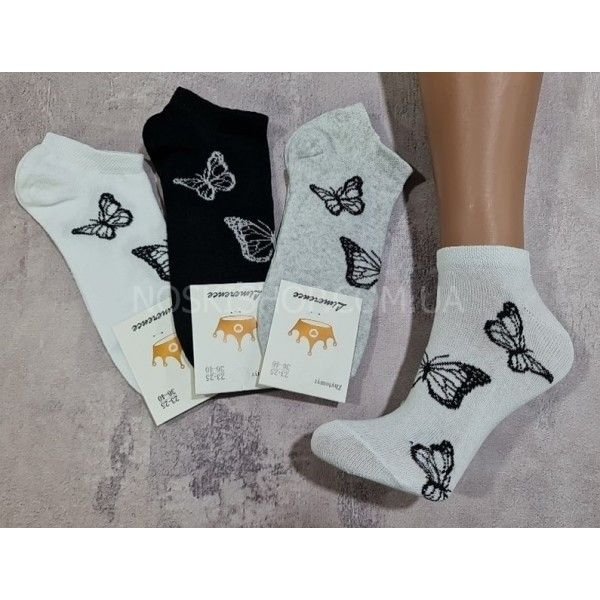 Шкарпетки житомир "LIMERENCE" 400-12 стрейч жін. (короткі) р. 36-40 -(тонкі метелики на сірому/білому/чорному -короткі -стрейч)