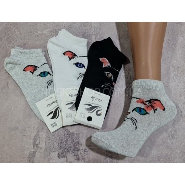 Шкарпетки житомир "LIMERENCE" 400-22 стрейч жін. (короткі) р. 36-40 -асорті -(вузькі оченята котика + рожеві вушка на сірому/білому/чорному -стрейч)