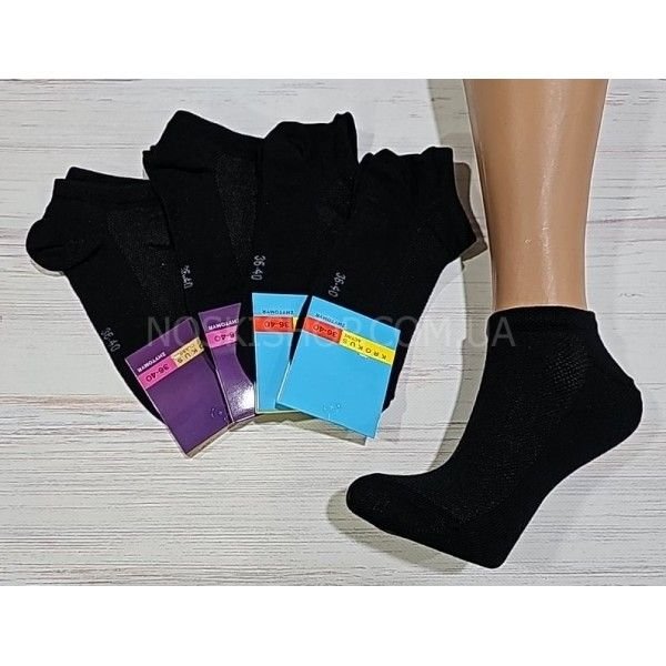 Шкарпетки Житомир "Krokus/актив" 04-01 сітка/cotton жіночі, р. 36-40 -(сіточка -cotton 100% короткі -чорні) -уп. 12 шт