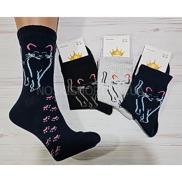 Шкарпетки житомир "LIMERENCE" 412-34 стрейч жіночі (високі) р. 36-40 -асорті -(велика кішечка + дрібні лапки -стрейч)