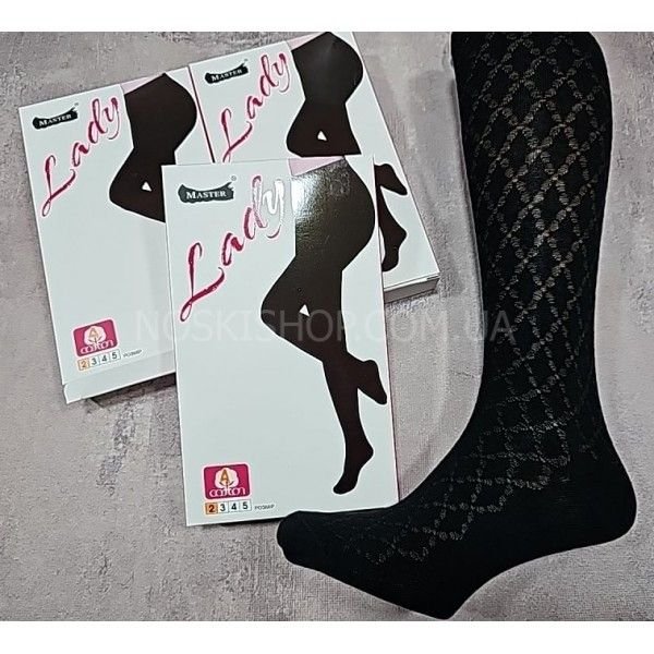 Колготки "Master-LADY АЖУР" 165-1 жіночі з візерунком бавовняні з формою п'яти, р. 2 -(чорні з ажурним візерунком)