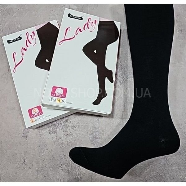 Колготки "Master-LADY ГЛАДЬ" 153 жіночі бавовняні з формою п'яти, р. 2, 3, 4, 5 -(чорні -гладь)