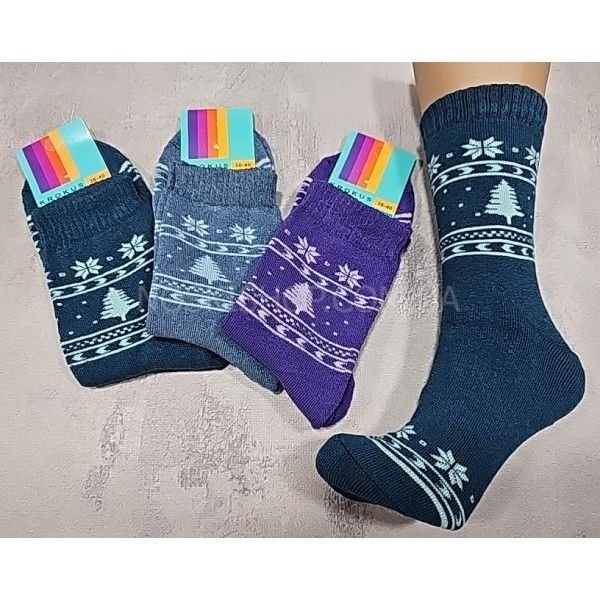 Шкарпетки Житомир "КРОКУС" 2283-31 махрові жіночі, р. 36-40 випадкове асорті -(візерунок зима-між орнаментом ялинки /крапочки +над орнаментом сніжинки -махра)