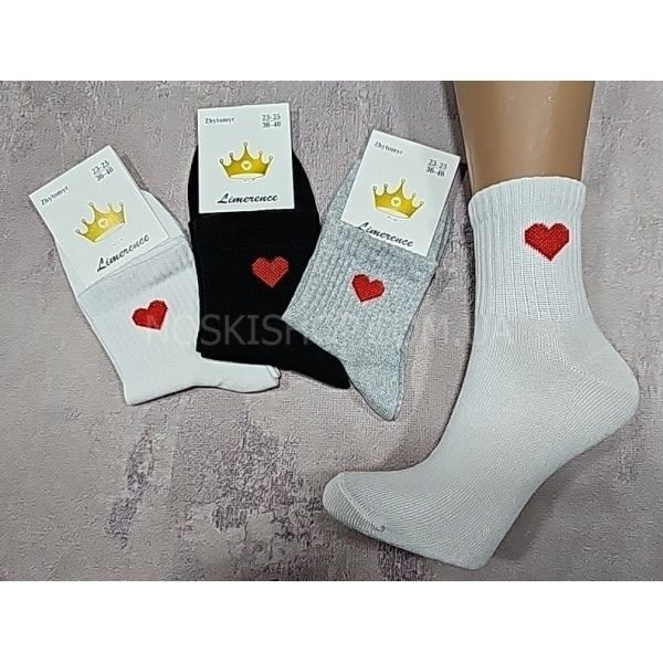 Шкарпетки житомир "LIMERENCE" 422-02 стрейч жіночі "Теніс середні", р. 36-40 -асорті -(середні-теніс /три кольори однотонні +на широкій резинці в рубчик велике червоне серце -стрейч)