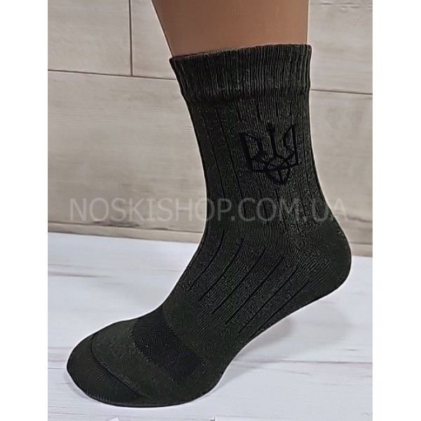 Шкарпетки Житомир "Limerence" 157-7 стрейч чоловічі, р. 41-45 -(Хакі -Середні в рубчик + збоку тризуб -стрейч) -уп. 12 шт.