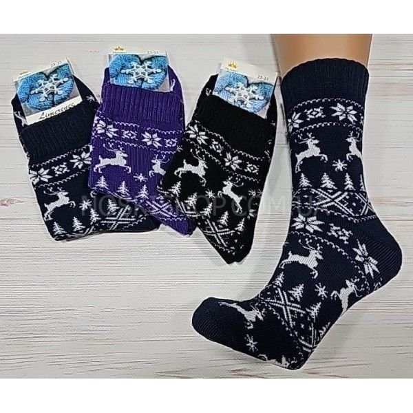 Шкарпетки Житомир "LIMERENCE" 4960-49 махрові жіночі, р. 36-40 -асорті -(Дрібний орнамент з оленями та крижинками по всій шкарпетці -махра) -уп. 12 шт