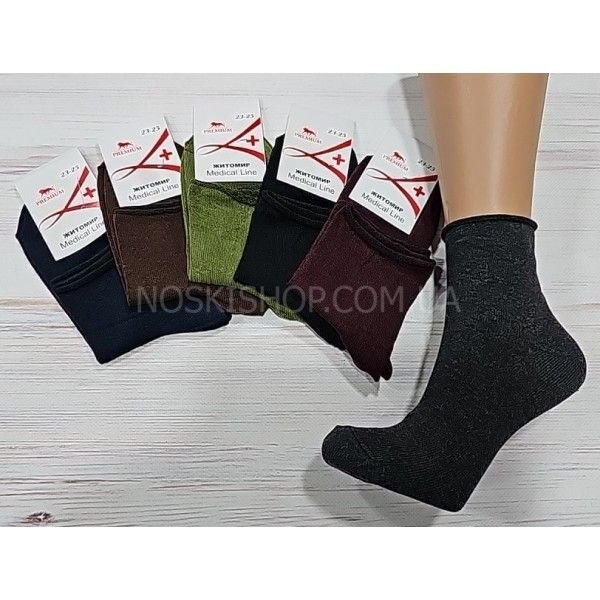 Шкарпетки "Житомир Преміум" medical line + 111-1 стрейч жіночі "Без резинки", р. 23-25 -випадкове асорті -(б/р однотонні + закручений верх -стрейч жін.) -уп. 12 шт