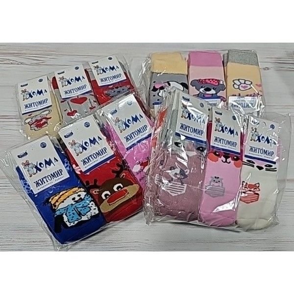 Шкарпетки Житомир "ХОМА-Master" 3007-1 дитячі махрові, розмір за довжиною стопи: 10-12 -(дівчинка-махра) -випадковий мікс без вибору!