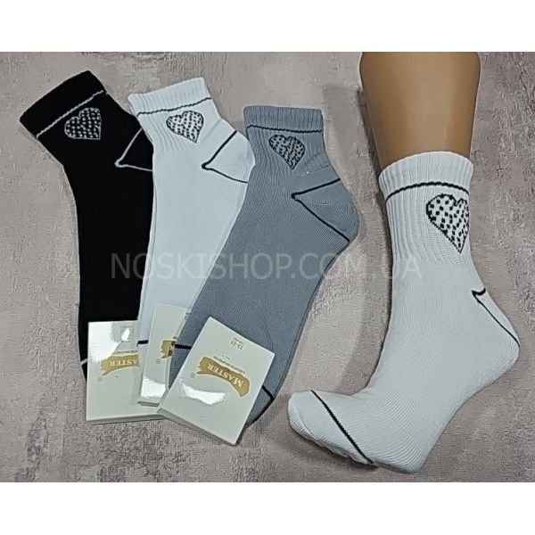 Шкарпетки "Master" 5515-011 махрові котонові жіночі, р. 23-25 -асорті -(Махра -сірі/білі/чорні +на середній резинці серце в крапочку +тонкі смужки) -уп. 12 шт