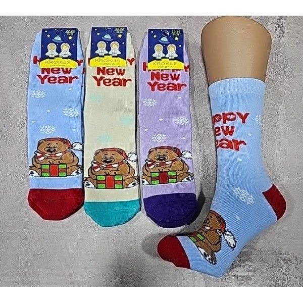 Шкарпетки "КРОКУС" 389-16 махрові дитячі, розмір за довжиною стопи: 16-18, 18-20, 20-22 -асорті -(Ведмедик з подарунком -махра)