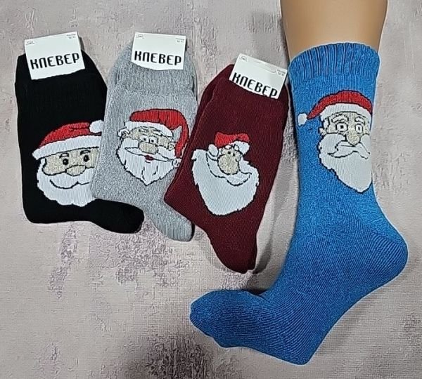 Шкарпетки Олександрія "KLEVER-CLV" 0017-11 махра жіночі, р. 36-41 -(однотонні +збоку голова Санти з білою бородою -махра)