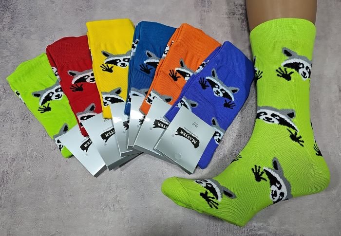 Шкарпетки Житомир "Мaster" 720 стрейч /cotton чоловічі "Гламур -гладь" р. 25-27, 27-29 -асорті -(яскраве асорті +"Морди єнотів з лапками" -стрейч) -уп. 12 шт