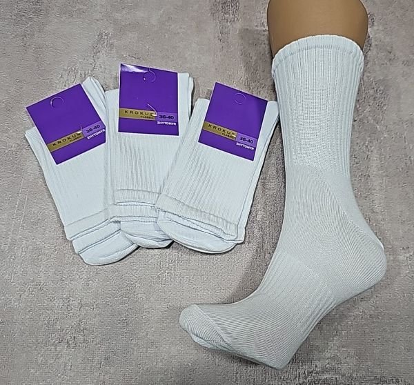 Шкарпетки Житомир "Krokus" 939-2 cotton-стрейч жіночі "теніс" р. 36-40 -(білі/однотонні -теніс -жін.) -уп. 12 шт