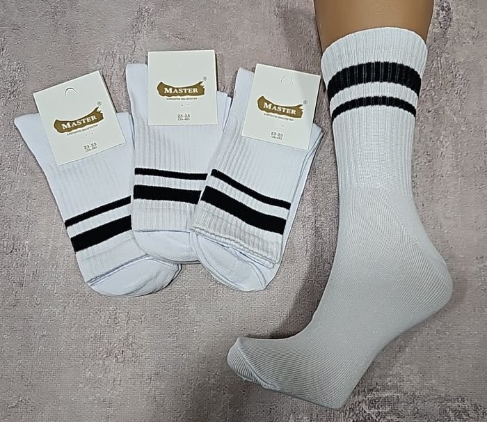 Шкарпетки Житомир "Master" 206-2 бавовна-стрейч жіночі "теніс -білі+смужки" р. 23-25 -уп. 12 шт