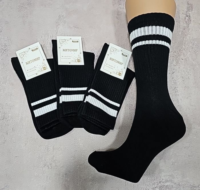 Шкарпетки Житомир "Master" 206-1 бавовна-стрейч жіночі "теніс -чорні+смужки" р. 23-25-уп.12 шт