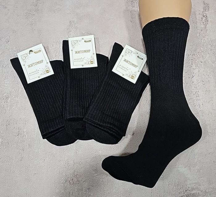 Шкарпетки Житомир "Master" 206-3 бавовна-стрейч жіночі "теніс -чорні однотонні" р. 23-25 -уп. 12 шт