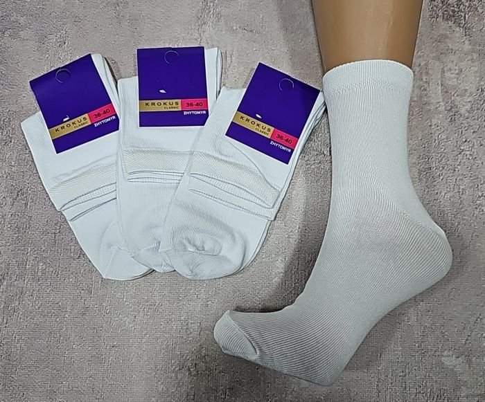Шкарпетки Житомир "Krokus aktiv" 935-2 cotton-стрейч жіночі, р. 36-40 -(бавовна -білі -середні -100%) -уп. 12 шт