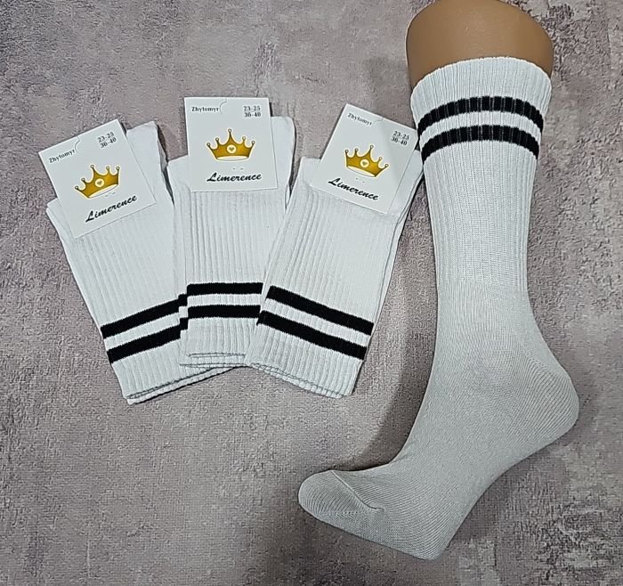 Шкарпетки житомир "LIMERENCE" 433-2 стрейч жіночі теніс р. 36-40 -(Теніс - білі +дві чорні смужки на резинці -жін.) -уп. 12 шт