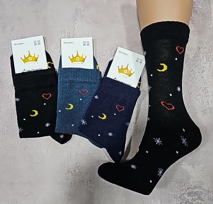 Шкарпетки Житомир "Limerence" 412-8 стрейч жіночі (високі) р. 36-40 -асорті -(Стрейч -місяць /сердечки /сніжинки) -уп. 12 шт