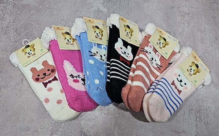 Шкарпетки "КОРОНА" с305-5 дитячі домашні на товстому хутрі з гальмами, р. 0-12 /12-24 місяців -асорті -(дівчинка мікс) -уп. 12 шт