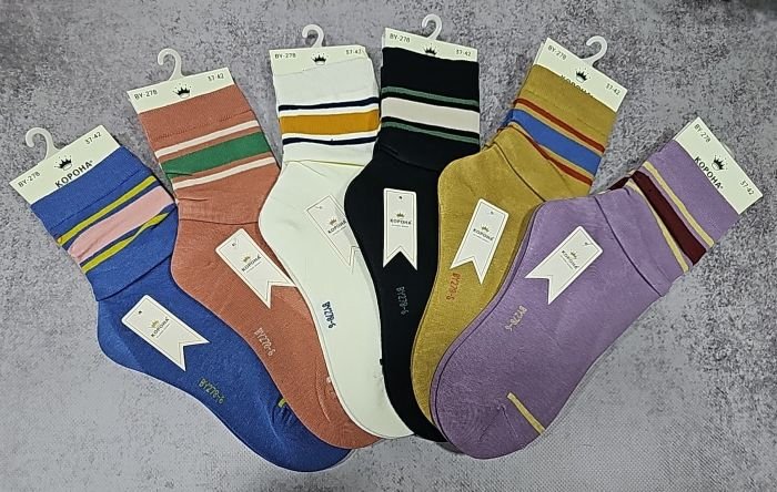 Шкарпетки "Корона" ВY278-6 стрейч /cotton жіночі, р. 37-42 -асорті -(Високі /однотонні +під гумкою кольорові смужки) -уп. 10 шт