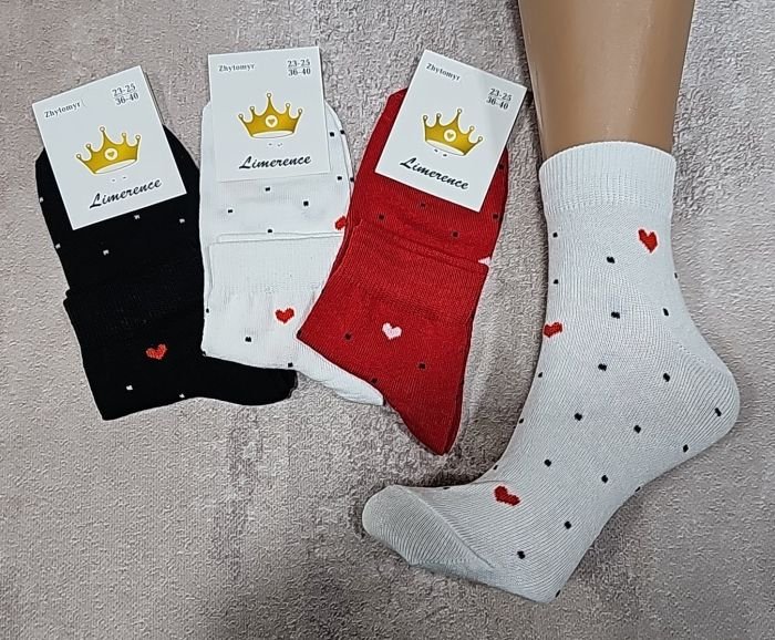 Шкарпетки Житомир "Limerence" 403-80 стрейч жіночі, р. 36-40 -асорті -(середні гладкі /однотонні +дрібні крапочки +маленькі червоні серця -стрейч) -уп. 12 шт
