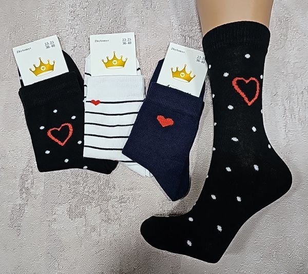 Шкарпетки Житомир "Limerence" 412-11 стрейч жіночі (високі) р. 36-40 -асорті -(три кольори +великі горошки з серцем /смужки з серцем /однотоні з серцем -стрейч)