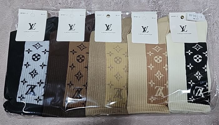 Шкарпетки "Корона /LV" BF001-2 стрейч /cotton жіночі, р. 36-41 - асорті - (Теніс / кавовий мікс +ззаду на високій гумці в рубчик вставка з геометричними фігурами та літерами LV) - уп. 10 шт