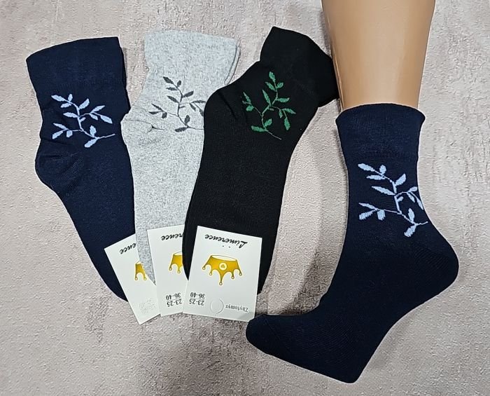 Шкарпетки Житомир "Limerence" 413-8 стрейч жіночі "Без резинки" р. 36-40 -асорті -(Стрейч -б/р однотонні + збоку гілочка) -уп. 12 шт