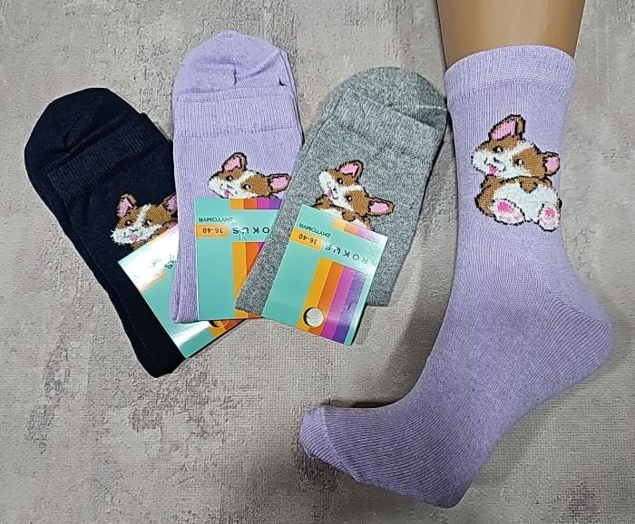 Шкарпетки Житомир "Krokus" 774-2 економ/стрейч жіночі, р. 36-40 -асорті -("економ" високі /однотонні + збоку песик корги -стрейч) -уп. 12 шт