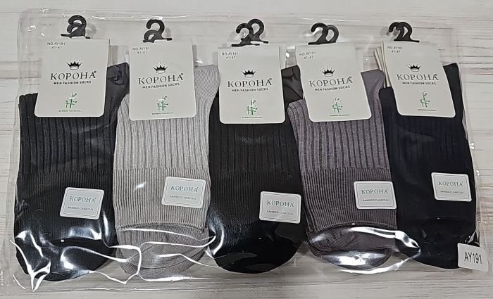 Шкарпетки "Корона" AY-191 стрейч /бамбук чоловічі, р. 41-47 -асорті -(однотонні /високі в рубчик з широкою гумкою) -уп. 10 шт