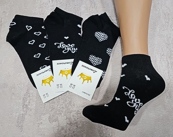 Шкарпетки Житомир "Limerence" 400-34 стрейч жін. (короткі) р. 36-40 -асорті -(чорні +мікс різних білих сердець +напис -короткі -стрейч)