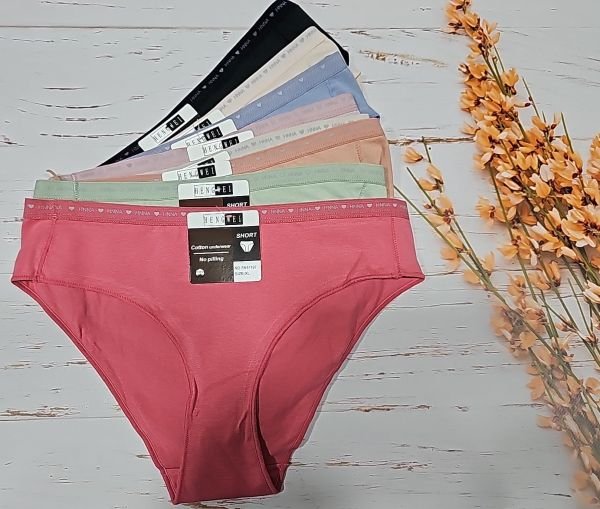 Жіночі труси "HENGWEI" 51197 бавовна, р. M, L, XL-(44-46, 46-48, 48-50) -асорті -(однотонні +на резинці однотонні написи із сердечками) -уп. 12 шт