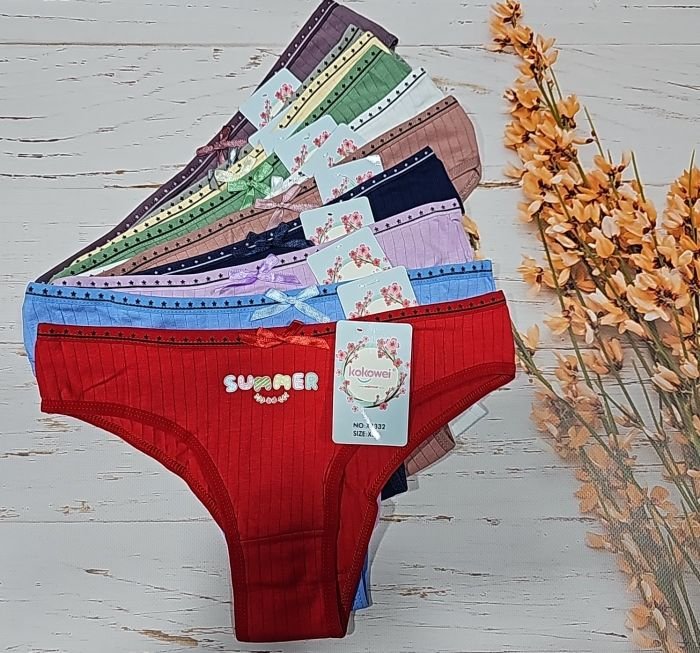 Жіночі труси "Kokowei" 2332 бавовна, р. l, xl, 2xl -(42-44, 44-46, 46-48) -асорті -(однотонні в широкий рубчик + спереду напис Summer) -уп. 12 шт