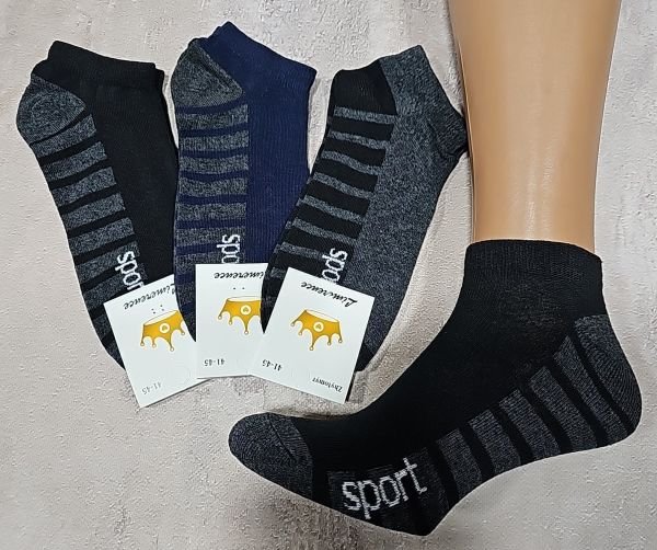 Шкарпетки Житомир "Limerence" 148-11 стрейч чоловічі, р. 41-45 -(темний мікс -короткі +однотонний верх +на підошві широкі смужки з написом Sport -чол.) -уп. 12 шт