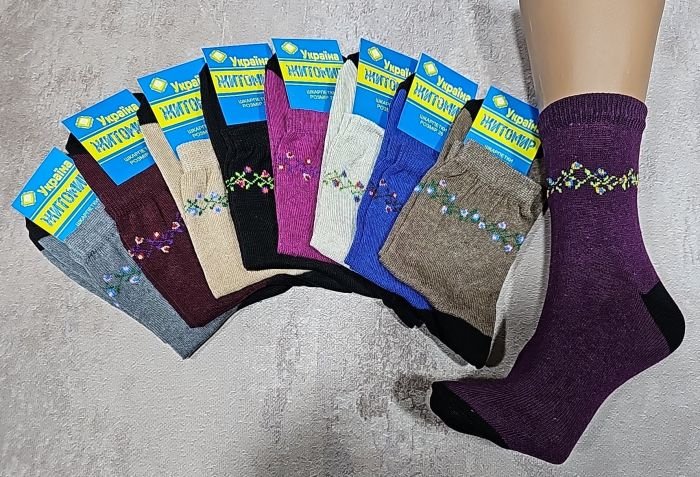 Шкарпетки "Житомир Преміум Х/Б" 109-03 х/б -бавовна гладь жіночі, р. 25 -випадкове асорті -(високі х/б-гладь -під гумкою орнамент з дрібних гілочок і квіточок) -уп. 12 шт