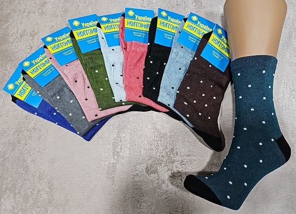 Шкарпетки "Житомир Преміум Х/Б" 109-04 бавовна гладь жіночі, р. 25 -випадкове асорті -(високі х/б-гладь -кольорові в дрібний горошок) -уп. 12 шт